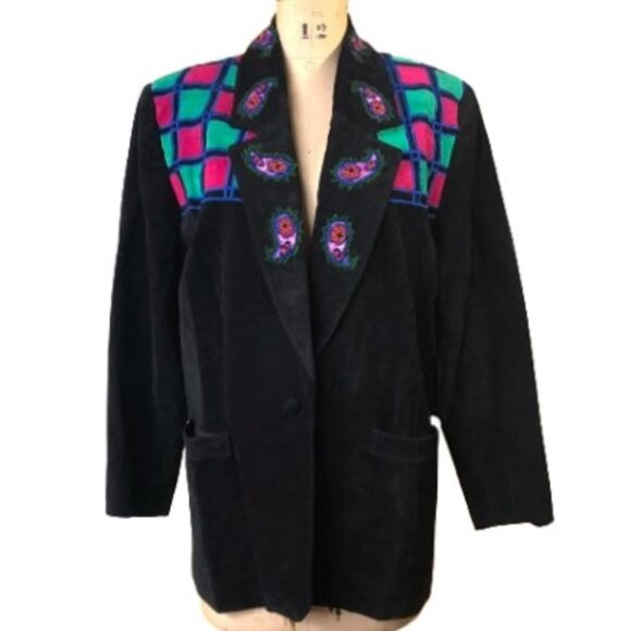 Vintage suede leather paisley beaded collar blazer jacket - Picture 1 of 15